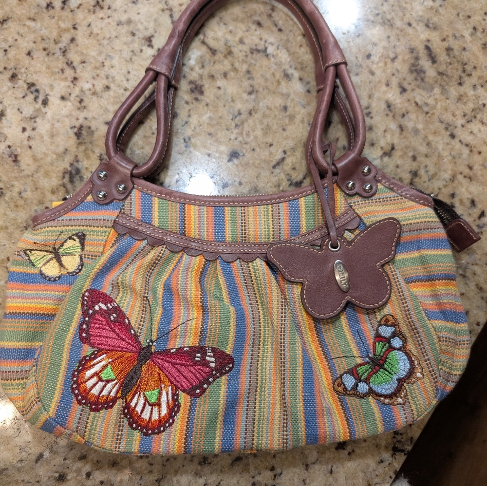 oilily Boho Striped Butterfly Embroidered Tote Bag - Multicolor